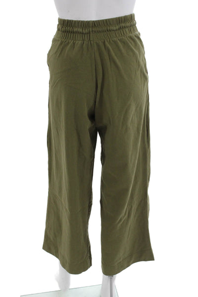 Zara Unisex Cropped Jogger Pants Green 100% Cotton Drawstring Army Size S