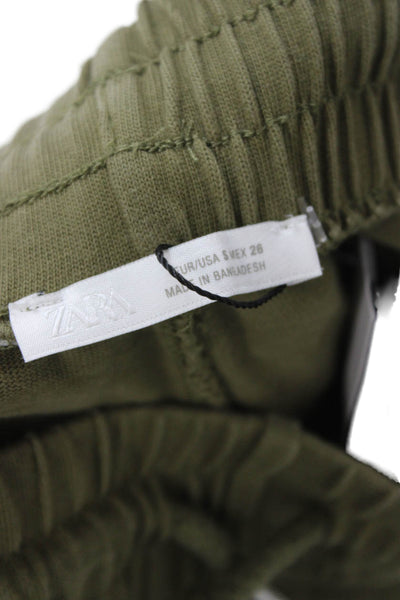 Zara Unisex Cropped Jogger Pants Green 100% Cotton Drawstring Army Size S
