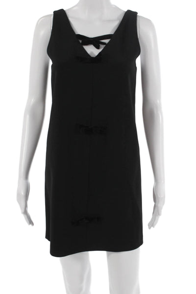 Zara Womens Shift Dress Black V Neck Sleeveless Tie Waist Size XS