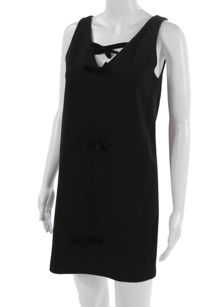 Zara Womens Shift Dress Black V Neck Sleeveless Tie Waist Size XS