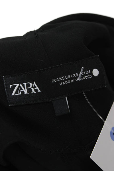 Zara Womens Shift Dress Black V Neck Sleeveless Tie Waist Size XS