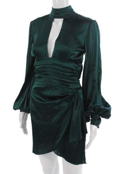 Caroline Constas Women Green Silk Mini Bodycon Dress Long Sleeve Size 0