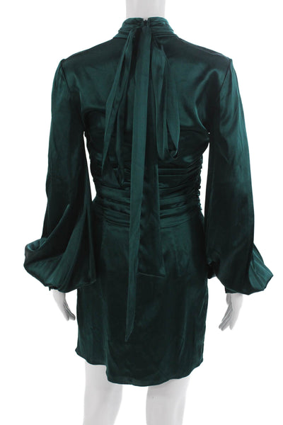 Caroline Constas Women Green Silk Mini Bodycon Dress Long Sleeve Size 0