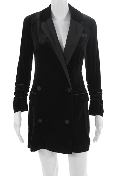 1 State Women Blazer Collared Long Sleeve Black Polyester Spandex Size 0