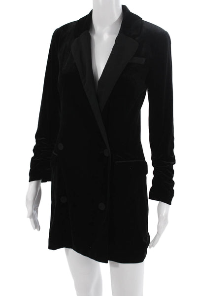 1 State Women Blazer Collared Long Sleeve Black Polyester Spandex Size 0