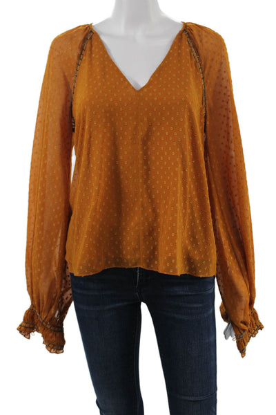 Joie Women Silk Polka Dot V-Neck Lace Up Bohemian Long Sleeve Blouse Size S
