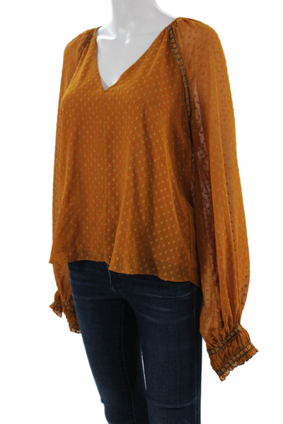 Joie Women Silk Polka Dot V-Neck Lace Up Bohemian Long Sleeve Blouse Size S
