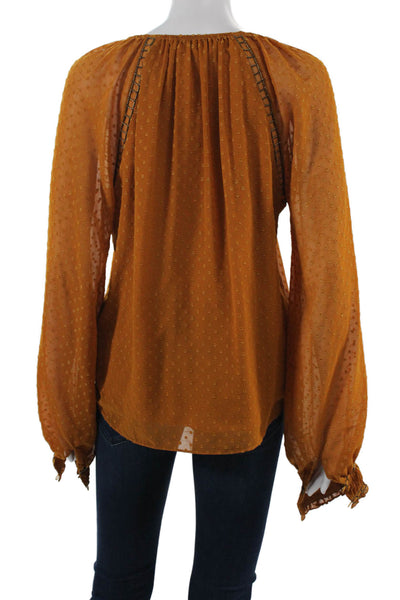 Joie Women Silk Polka Dot V-Neck Lace Up Bohemian Long Sleeve Blouse Size S