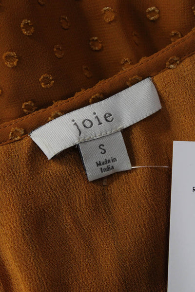 Joie Women Silk Polka Dot V-Neck Lace Up Bohemian Long Sleeve Blouse Size S