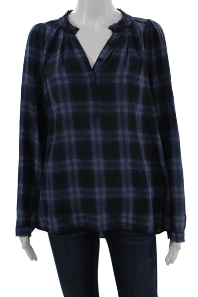 Rebecca Taylor Women Tunic Blouse Dark Blue V-Neck Long Sleeve Size 6