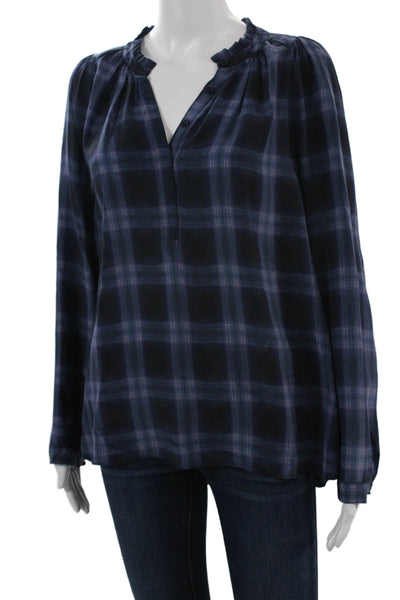 Rebecca Taylor Women Tunic Blouse Dark Blue V-Neck Long Sleeve Size 6