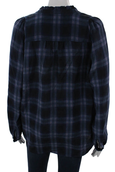 Rebecca Taylor Women Tunic Blouse Dark Blue V-Neck Long Sleeve Size 6