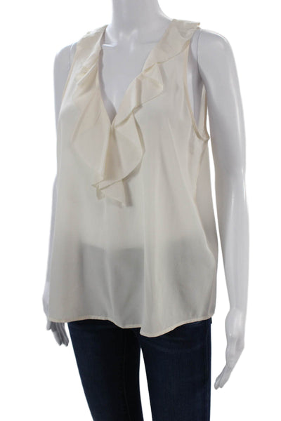 Joie Women White Silk V-Neck Sleeveless Blouse Classic Size M