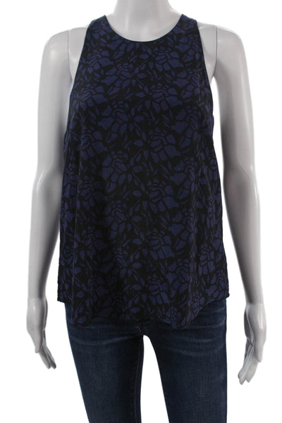 Joie Women Black Silk Floral Tank Round Neck Button Size S