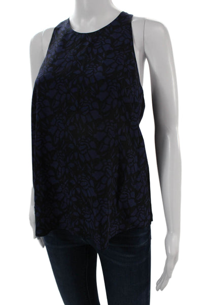 Joie Women Black Silk Floral Tank Round Neck Button Size S