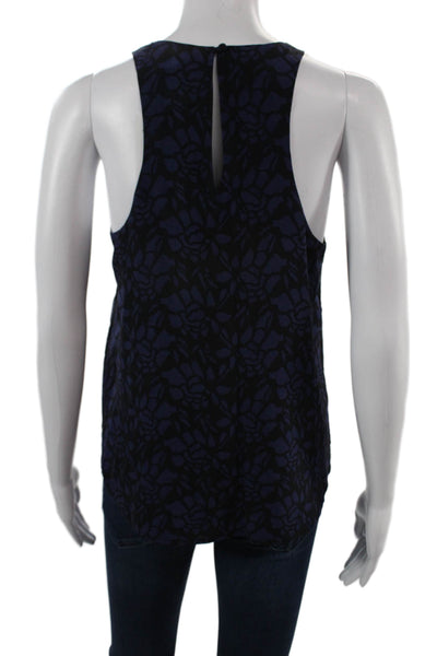 Joie Women Black Silk Floral Tank Round Neck Button Size S