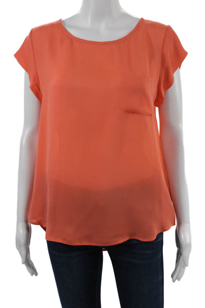 Joie Womens Basic Orange Silk Blouse Short Sleeve Round Neck Size M