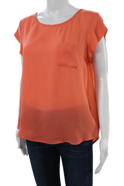 Joie Womens Basic Orange Silk Blouse Short Sleeve Round Neck Size M