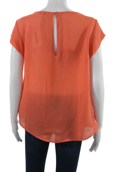 Joie Womens Basic Orange Silk Blouse Short Sleeve Round Neck Size M