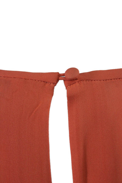 Joie Womens Basic Orange Silk Blouse Short Sleeve Round Neck Size M