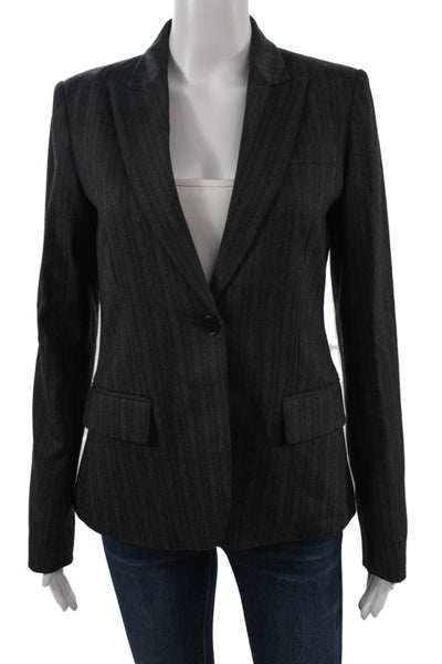 Theory Womens Classic Striped Dark Gray Wool Blend Blazer Size 6