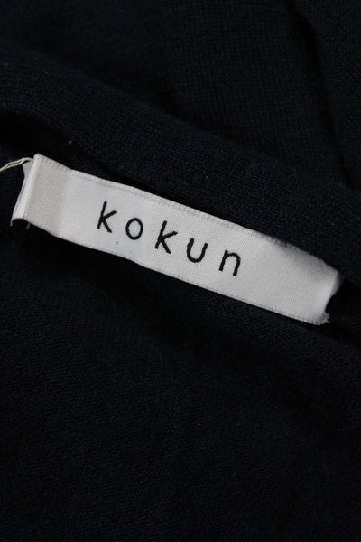 Kokun Unisex Navy Bamboo Cashmere V-Neck Button Cardigan Long Sleeve Size 36