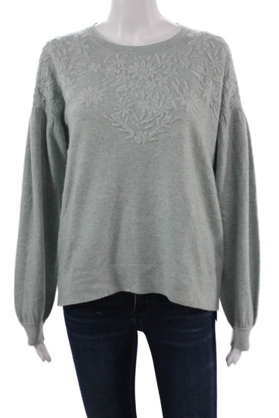 Repeat Unisex Pullover Floral Gray Wool Cashmere Crew Neck Long Sleeve Size 2XS