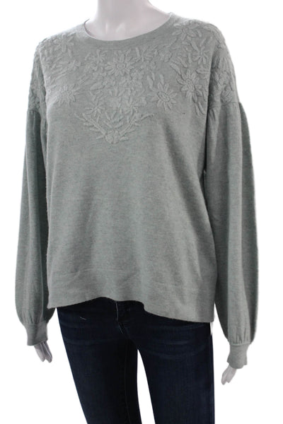 Repeat Unisex Pullover Floral Gray Wool Cashmere Crew Neck Long Sleeve Size 2XS