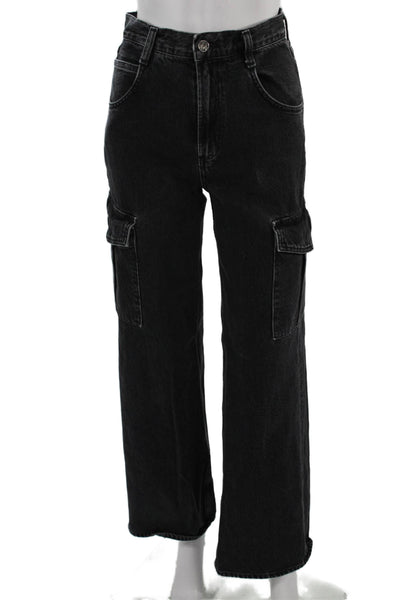 Agolde Unisex Wide-Leg Black Jeans Mid-Rise Button Fly Size 23