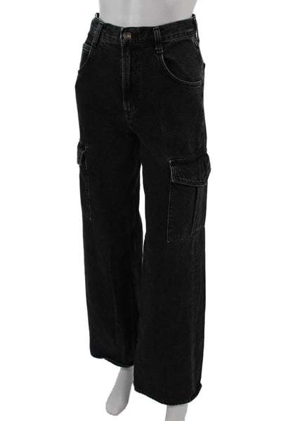 Agolde Unisex Wide-Leg Black Jeans Mid-Rise Button Fly Size 23