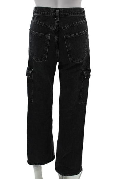 Agolde Unisex Wide-Leg Black Jeans Mid-Rise Button Fly Size 23