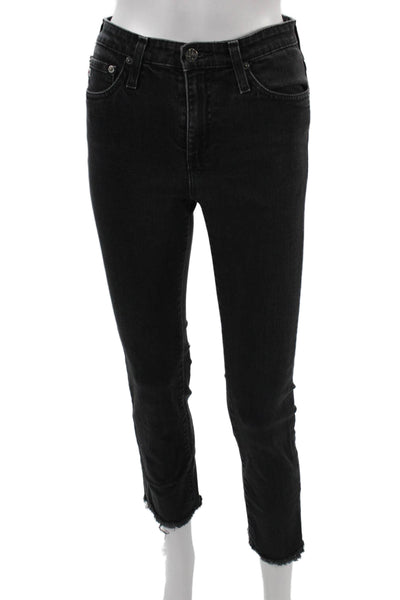AG Womens Skinny Ankle Cropped Jeans Black Mid Rise Petite Size 24