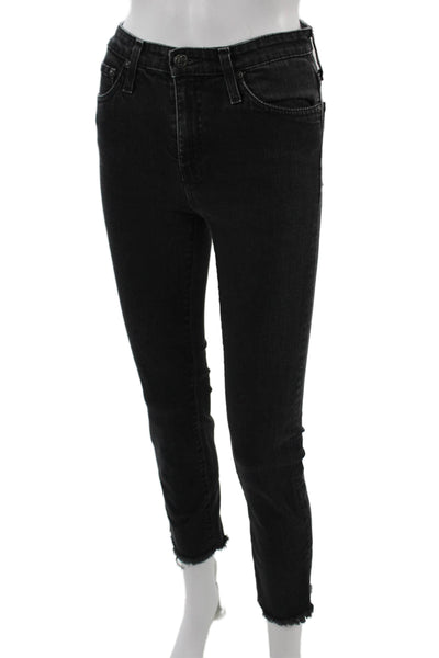 AG Womens Skinny Ankle Cropped Jeans Black Mid Rise Petite Size 24