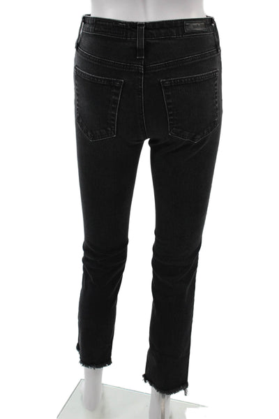 AG Womens Skinny Ankle Cropped Jeans Black Mid Rise Petite Size 24