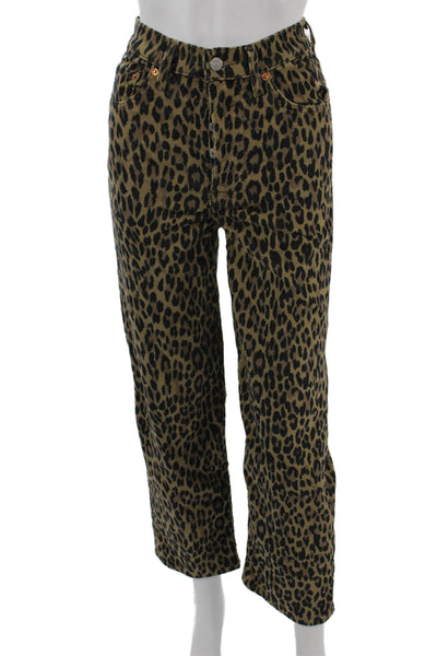 Levis Women Cropped Pants Brown Leopard Print 25in Inseam Size 24