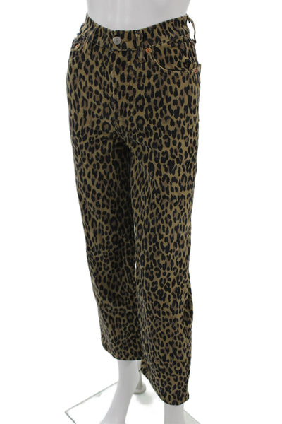 Levis Women Cropped Pants Brown Leopard Print 25in Inseam Size 24