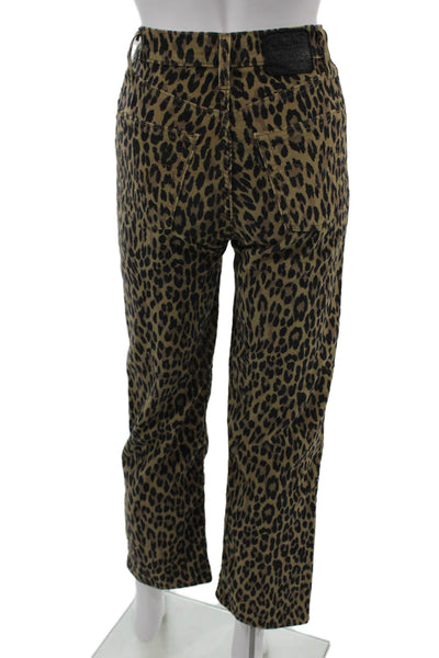 Levis Women Cropped Pants Brown Leopard Print 25in Inseam Size 24