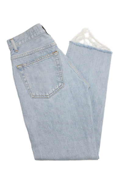 Re/Done Women Cropped Straight Jeans Light Blue Mid Rise Size 24
