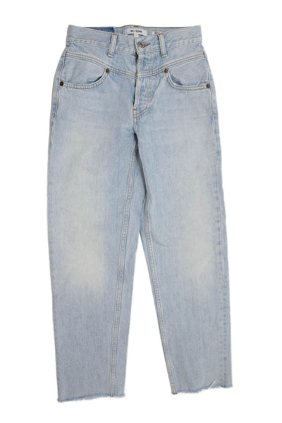 Re/Done Women Cropped Straight Jeans Light Blue Mid Rise Size 24
