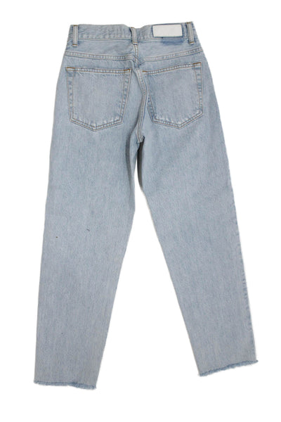 Re/Done Women Cropped Straight Jeans Light Blue Mid Rise Size 24