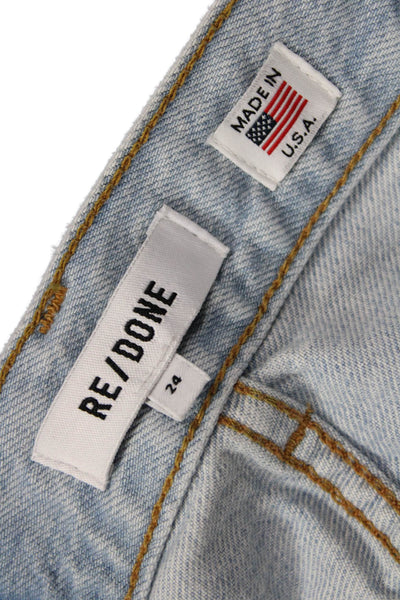 Re/Done Women Cropped Straight Jeans Light Blue Mid Rise Size 24