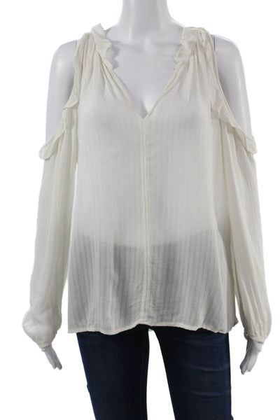 Velvet by Graham & Spencer Women Bohemian White VNeck Long Sleeve Blouse Size XS