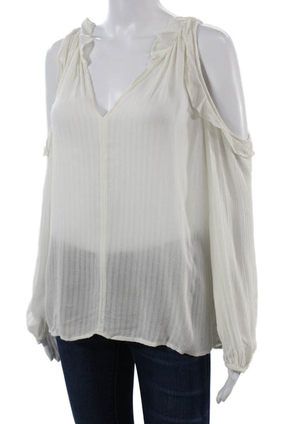 Velvet by Graham & Spencer Women Bohemian White VNeck Long Sleeve Blouse Size XS