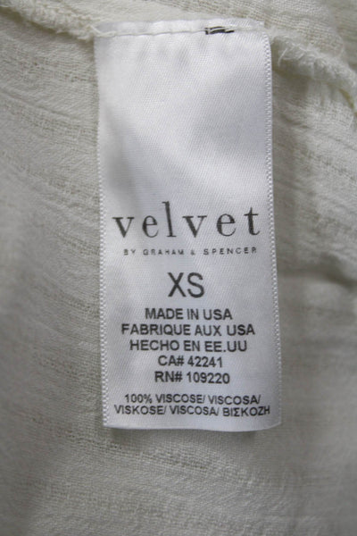 Velvet by Graham & Spencer Women Bohemian White VNeck Long Sleeve Blouse Size XS