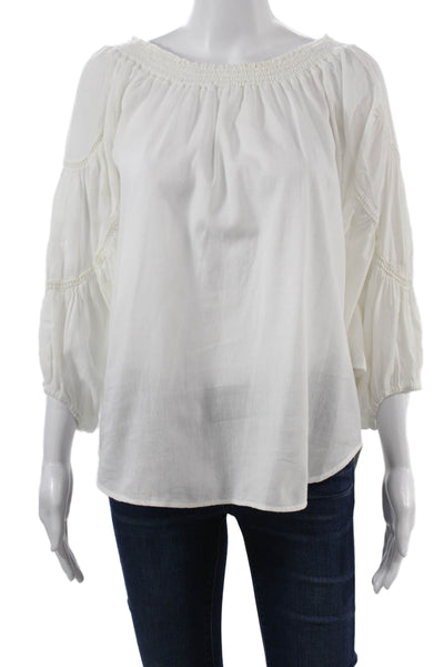 Heather Womens Tunic Blouse White Cotton 3/4 Sleeve Bohemian Size PP
