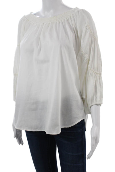 Heather Womens Tunic Blouse White Cotton 3/4 Sleeve Bohemian Size PP