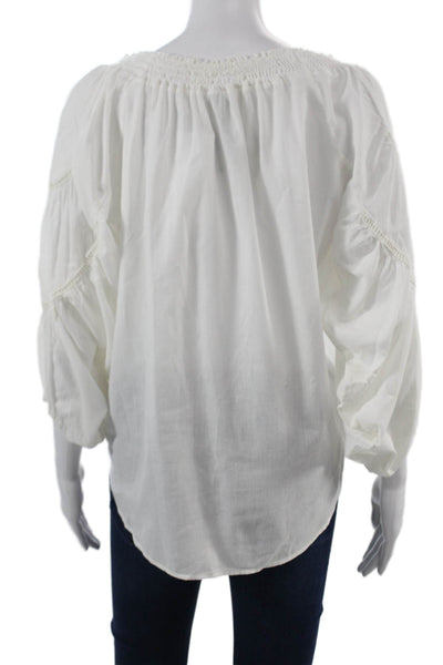 Heather Womens Tunic Blouse White Cotton 3/4 Sleeve Bohemian Size PP