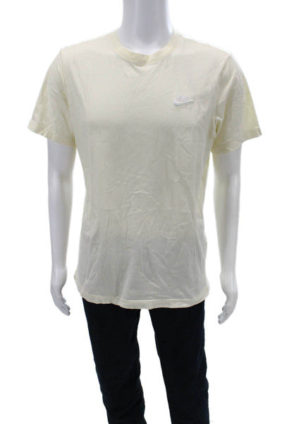 Nike Mens Designer Beige Cotton Crew Neck Short Sleeve T-Shirt Size M