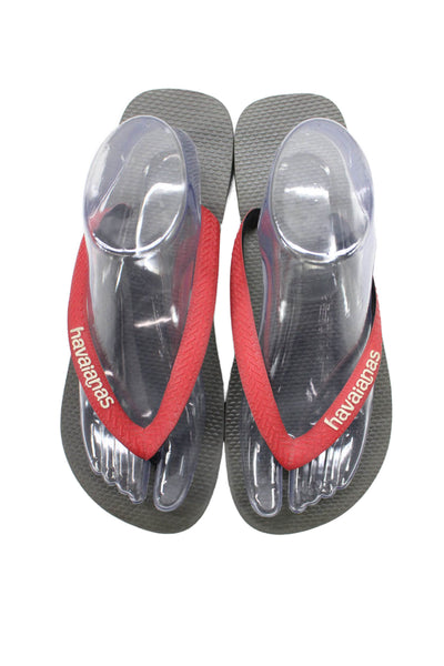 Havaianas Mens Rubber Logo T Strap Sandals Red Black Gray Size 9