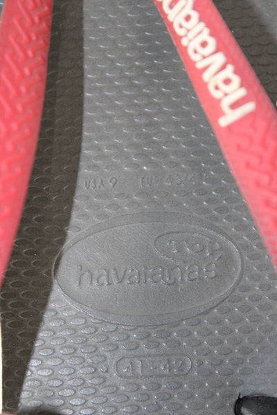 Havaianas Mens Rubber Logo T Strap Sandals Red Black Gray Size 9